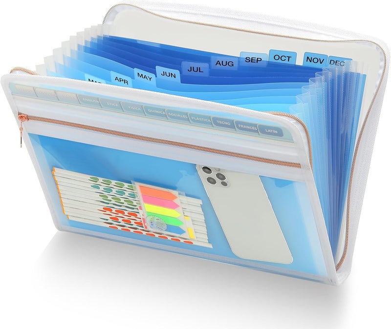 H4D 13 Pocket Expanding File Folder Organizer, Blue, 8.5-x-11-inch - Image 1